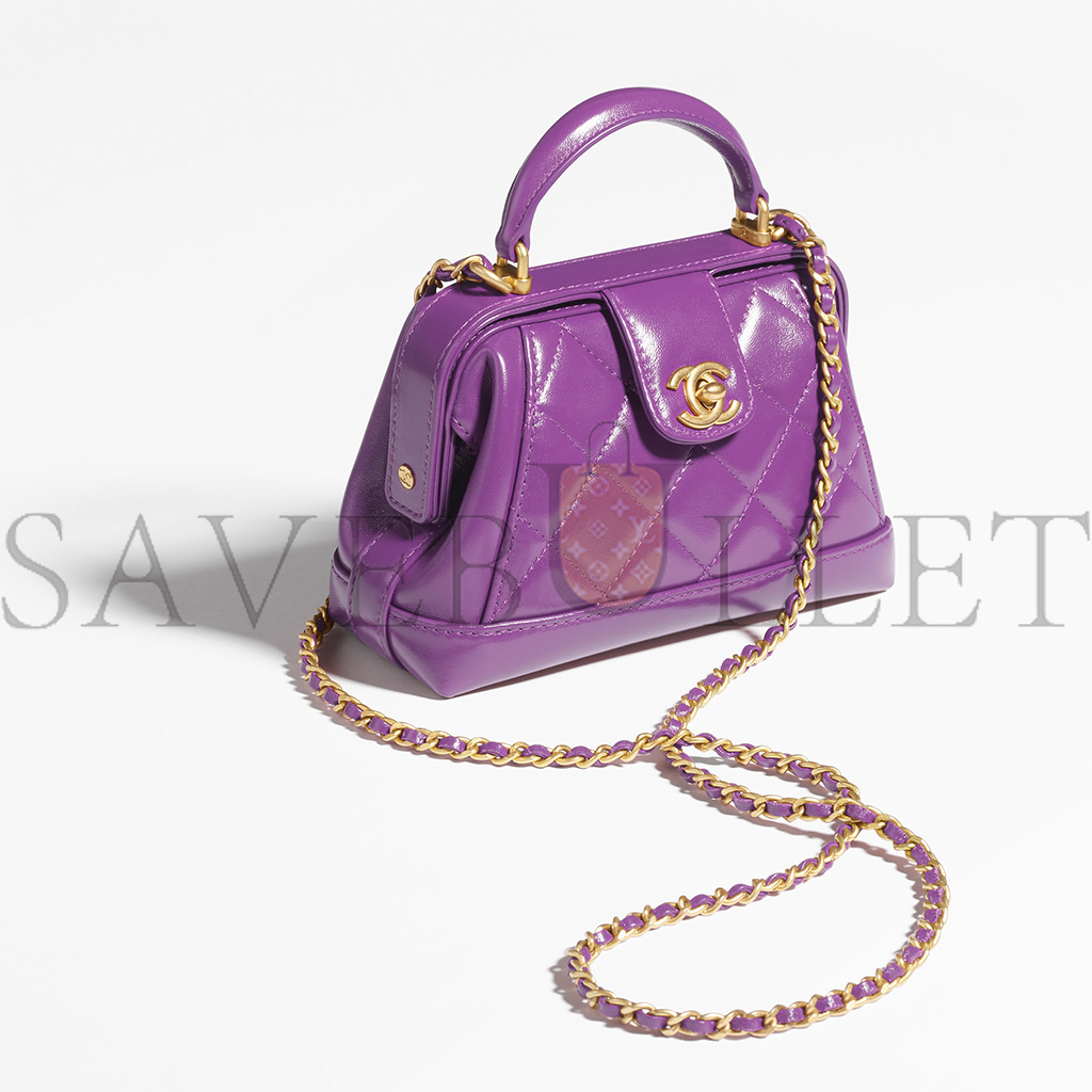 CHANEL MASTER TOPHANDLE MINI BAG SHINY LAMBSKIN AND GOLD METALLIC PURPLE AS4958 (18*12*7cm)